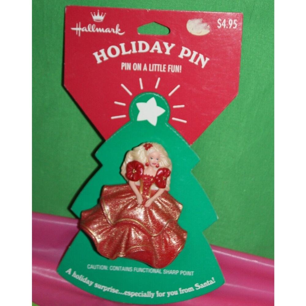 Vintage Hallmark Holiday Pin Barbie 1995 XLP3547 On Card